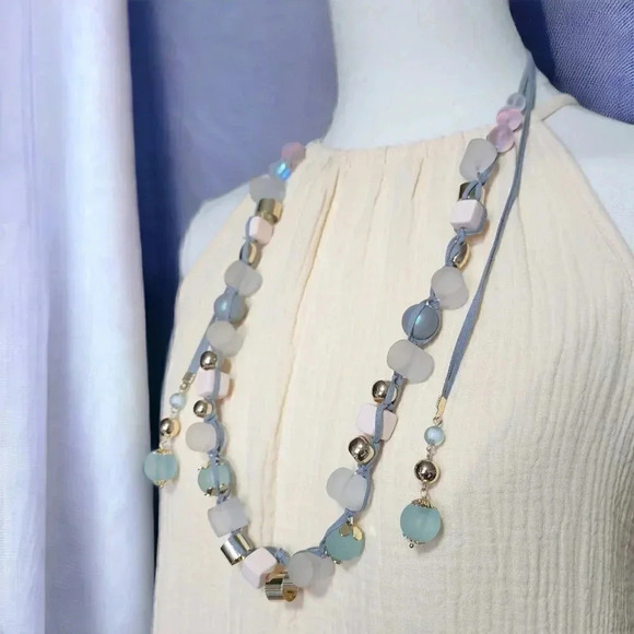 🆕️ Boho Pastel Beaded Adjustable Long Necklace | Handmade Statement Jewelry - Picture 1 of 13